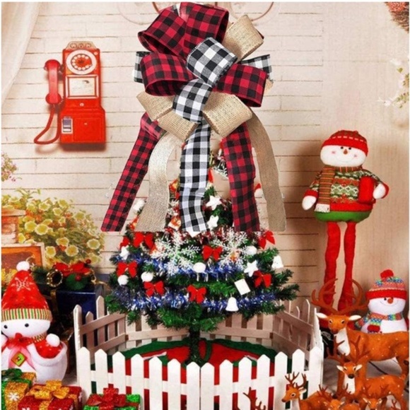 Christmas Tree Topper Buffalo Plaid Decorative Bow,Handmade Farmhouse Large - Picture 3 of 4